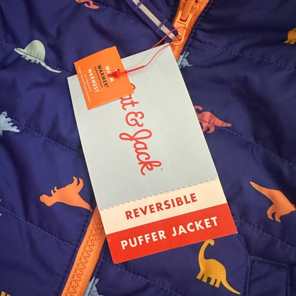 NWT Cat & Jack 12m reversible puffer Jacket with Dinosaur Print - Picture 3 of 6